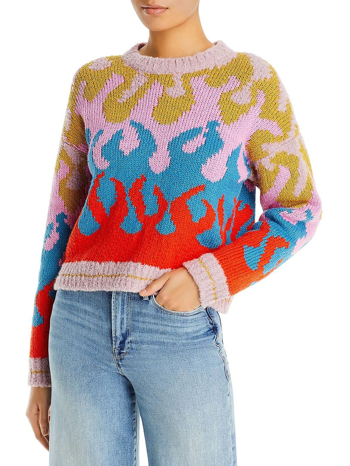 Mother Womens The Jumper Knit Flame Print Pullover Sweater