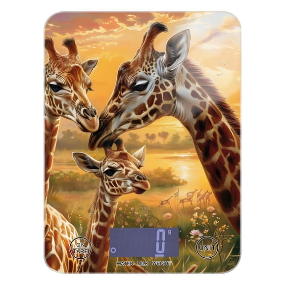 Mother and Baby Giraffes Love Food Scale Digital Kitchen Scale Waterproof Tempered Glass Tare Function 11 lb for Baking Cooking Meal Prep