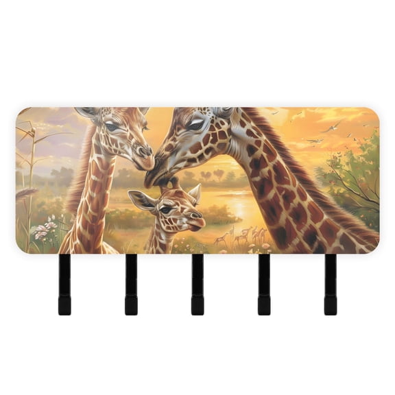 Mother and Baby Giraffes Love Mail Holder Organizer Wall Mount with Shelf Key Holder Key Rack with 5 Key Hooks for Wall Decorative