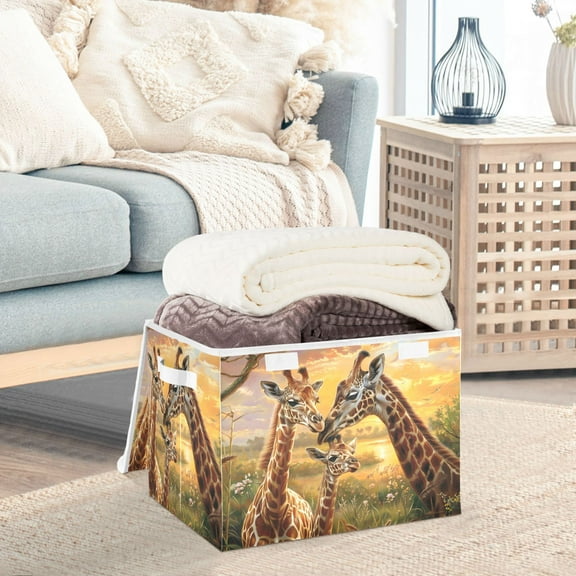 Mother and Baby Giraffes Love Storage Basket Foldable Laundry Basket Shelf Kids Toy Storage Container Organizer with Handles
