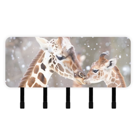 Mother and Baby Giraffes Mail Holder Organizer Wall Mount with Shelf Key Holder Key Rack with 5 Key Hooks for Wall Decorative
