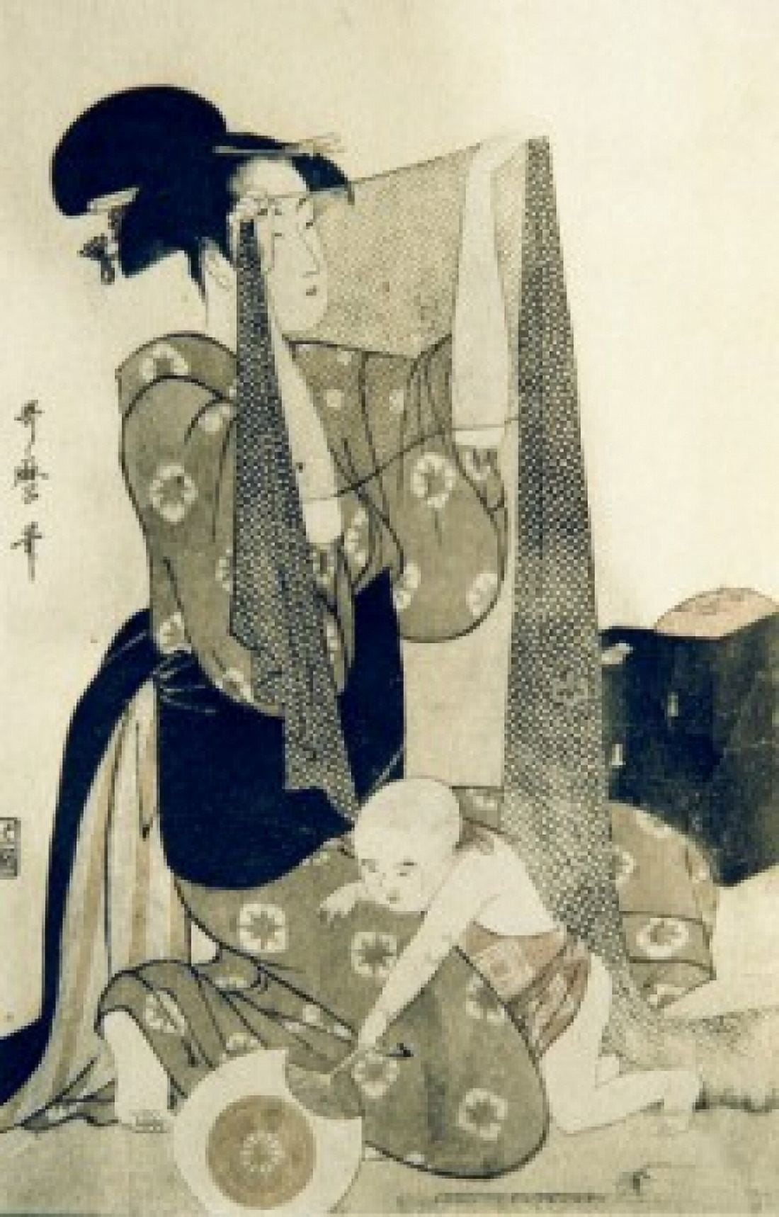 Mother and Child Kitagawa Utamaro (1753-1806 Japanese) Woodcut print Canvas Art - Kitagawa Utamaro (18 x 24)