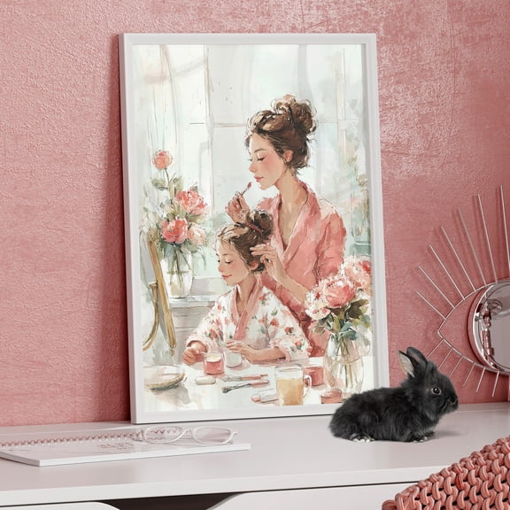 Mother and Daughter Makeup Poster Elegant Beauty Illustration Wall Art Decor 8x12 UNFRAMED