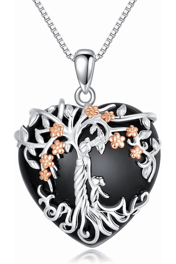Mother and Daughter Necklace 925 Sterling Silver Tree of Life Obsidian Necklaces for Women Birthday Mothers Day Jewelry Gifts for Mom Daughter