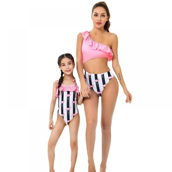 Mother and Daughter One-Piece Swimsuit Family Matching Bikini Swimwear Womens Girls Bathing Suits