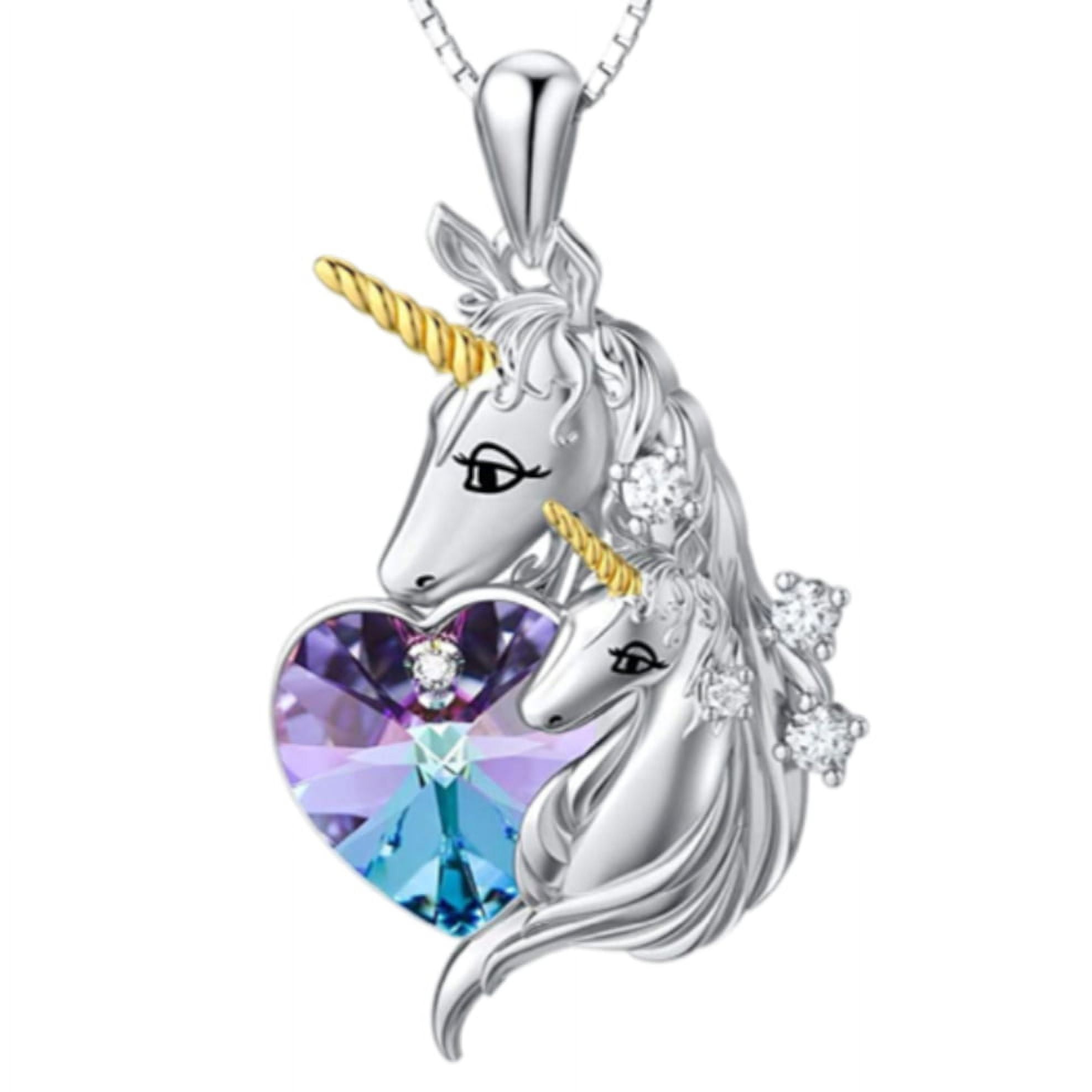ROWENA J Mother and Daughter Unicorn with Heart Crystal - Necklace Jewelry 113-B