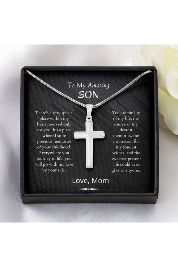 Mother and Son Gift - Artisan Cross Necklace, Wedding, Birthday, Graduation Gift