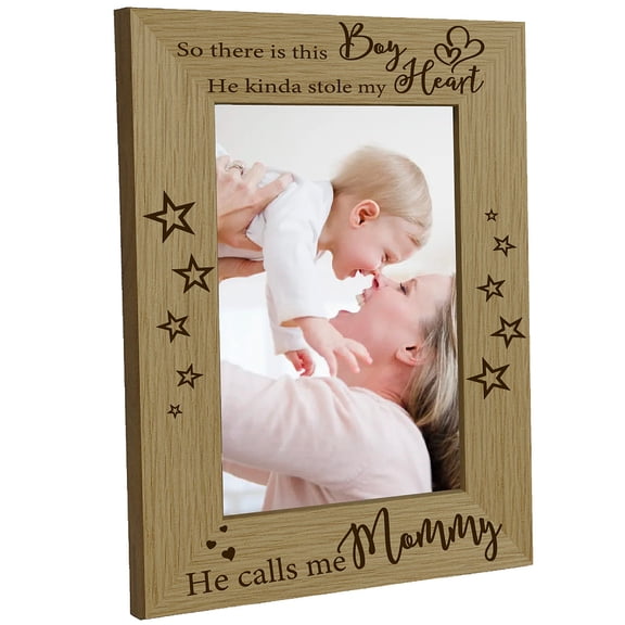 Mother and Son Picture Frame Wood Photo Frames 4x6 Engraved Display Wooden Tabletop Frame New Mom Gifts for Hanging Wall Gallery Desk Decor