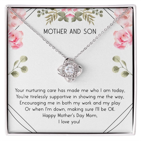 Mother and Son Your Nurturing Care Love Knot Necklace, Happy Mother's Day Gift, Best Gift Idea For Mother From Son, White Love Knot Necklace