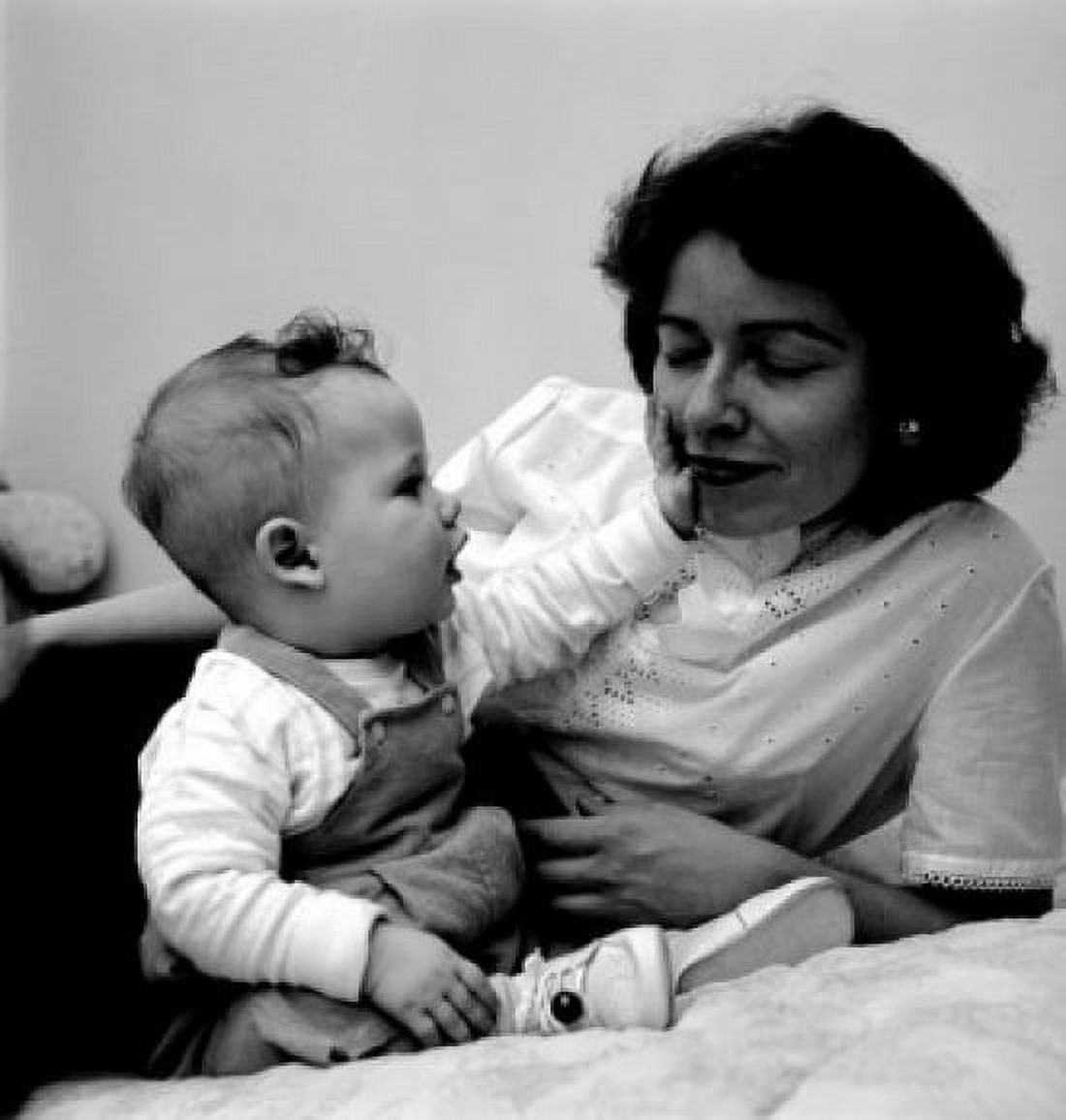 Mother and baby boy on bed Canvas Art - (18 x 24)