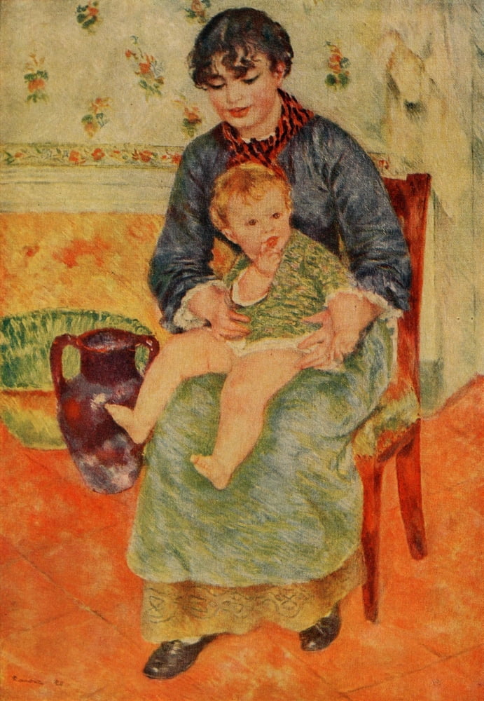Mother and child Canvas Art - Pierre-Auguste Renoir (24 x 36)