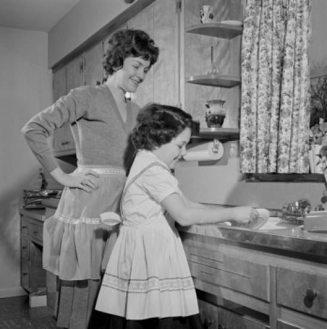 Mother and daughter washing dishes Canvas Art - (24 x 36)