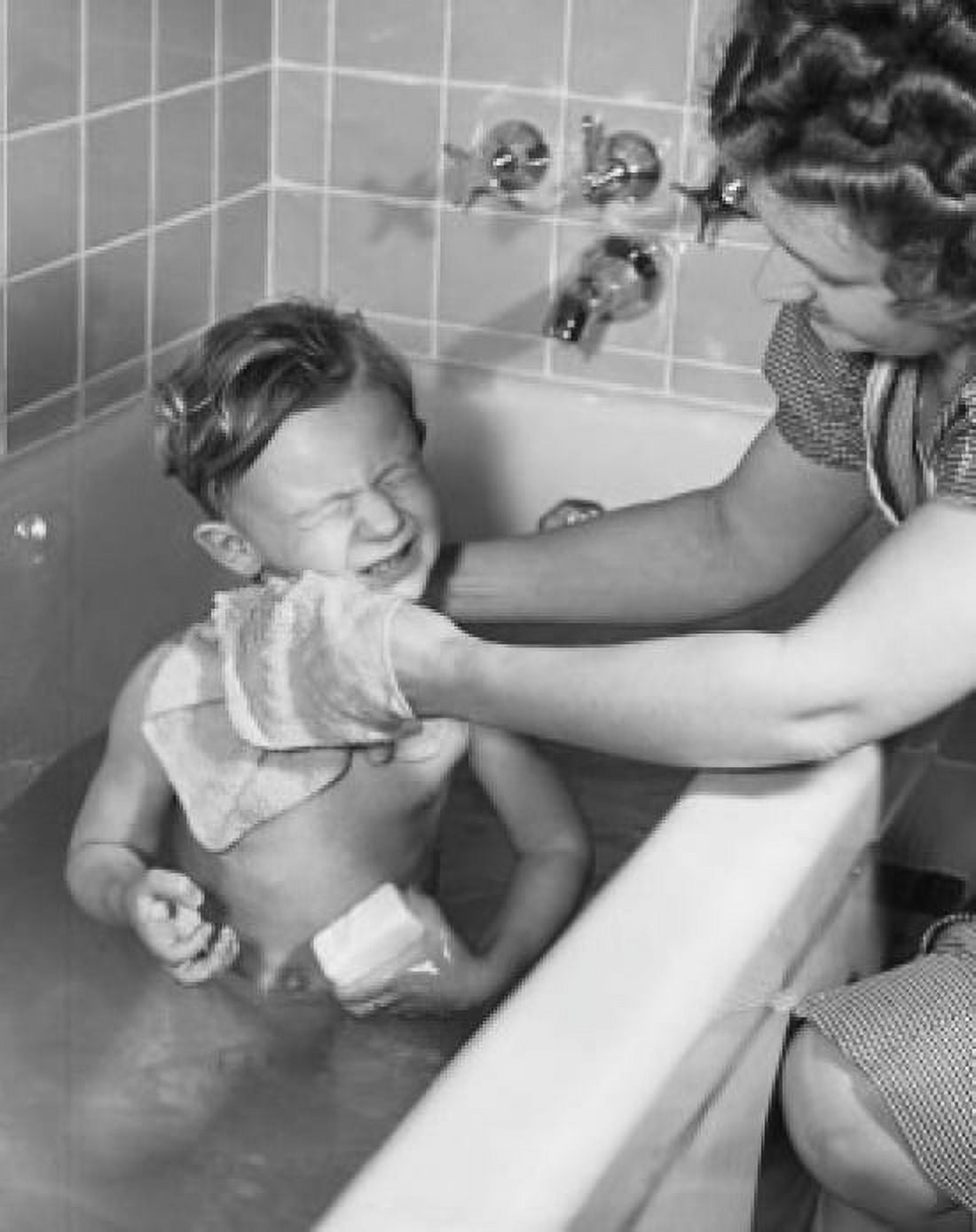 Mother bathing her son Canvas Art - (18 x 24)