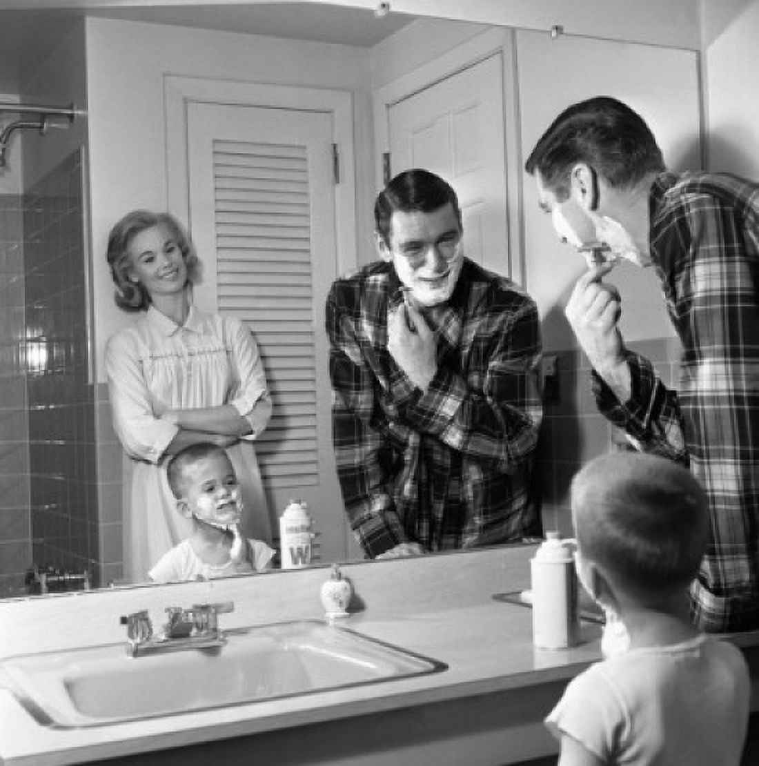 Mother father and son in bathroom Canvas Art - (18 x 24)