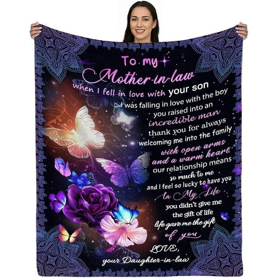 Mother in Law Blanket for Mother in Law Birthday for Mother in Law Purple Butterfly Blanket 60"x80"