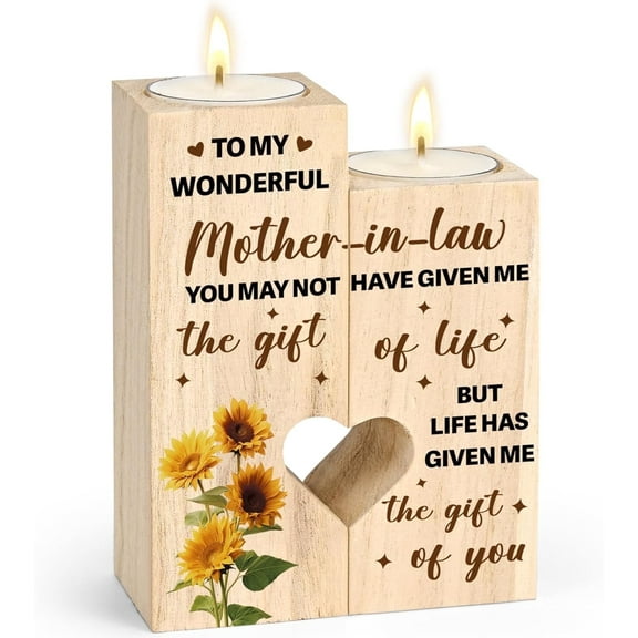 Sevenstars Mom in Law Gifts for Christmas,Wooden Candles Holders, Heart Candlestick Tabletop Decor Gifts for Christmas