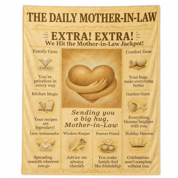 Mother-in-Law Gift Fleece Blanket, Newspaper Style Soft Throw