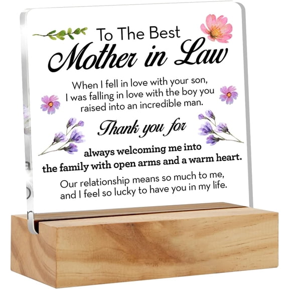 Mother in Law Gift Mother of the Groom Gifts Desk Decor Acrylic Desk Plaque Sign with Wood Stand Home Office Desk Sign Keepsake 4x4 Inch