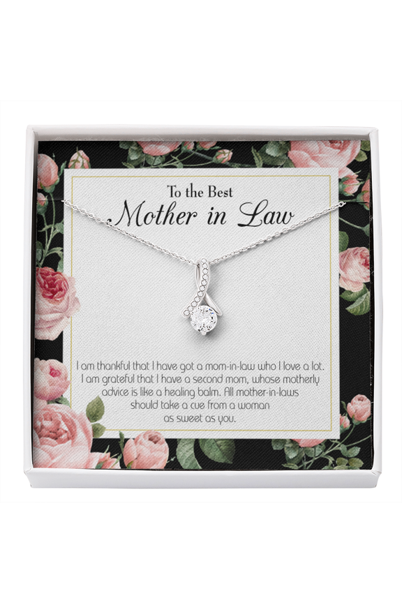 Mother-in-Law Necklace Second Mom Eternity Ribbon Stone Pendant Keepsake Message Card