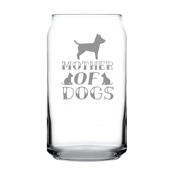 Mother of Dogs Can-Shaped Pint Glass, Hand Engraved Dog Lover Gift, Custom Etched Glassware, Unique Pet Owner Gift