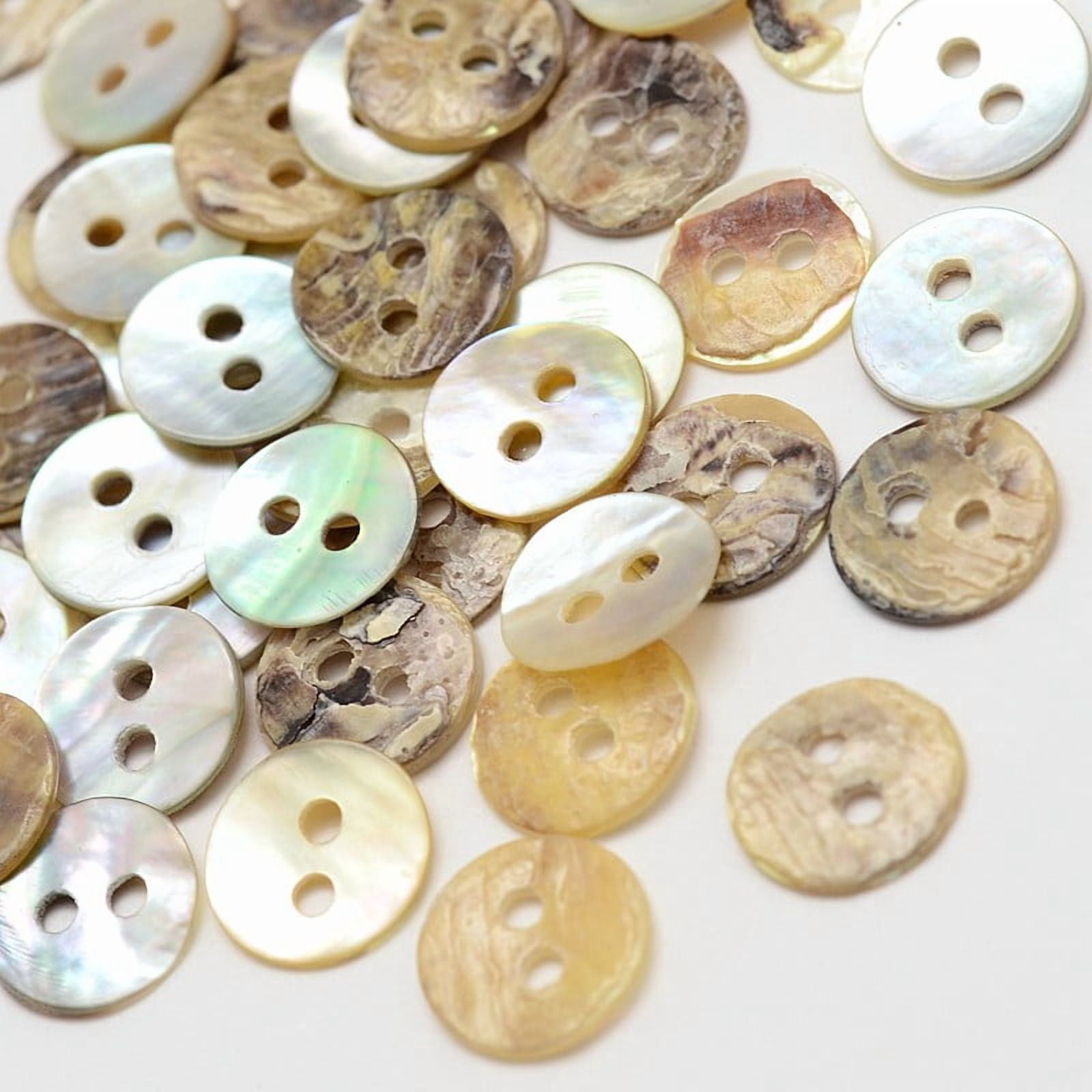 Mother of Pearl 1 bag 2-Hole Flat Round Mother of Pearl Buttons Akoya Shell Button Tan 9x1mm Hole: 1.5mm 2880pcs/bag