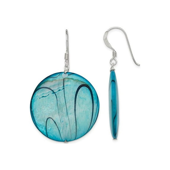 Gem & Harmony Mother of Pearl Blue Disc Earrings in Sterling Silver for Women