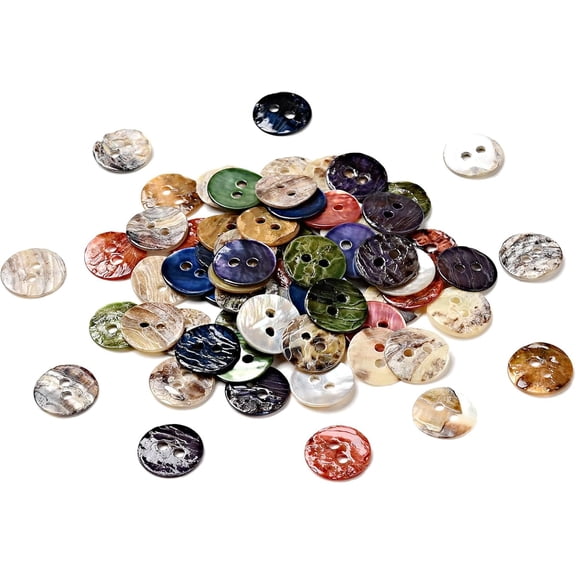Mother of Pearl Buttons Akoya Shell Button Dyed Flat Round Mixed Color 10x1mm Hole: 1.5mm