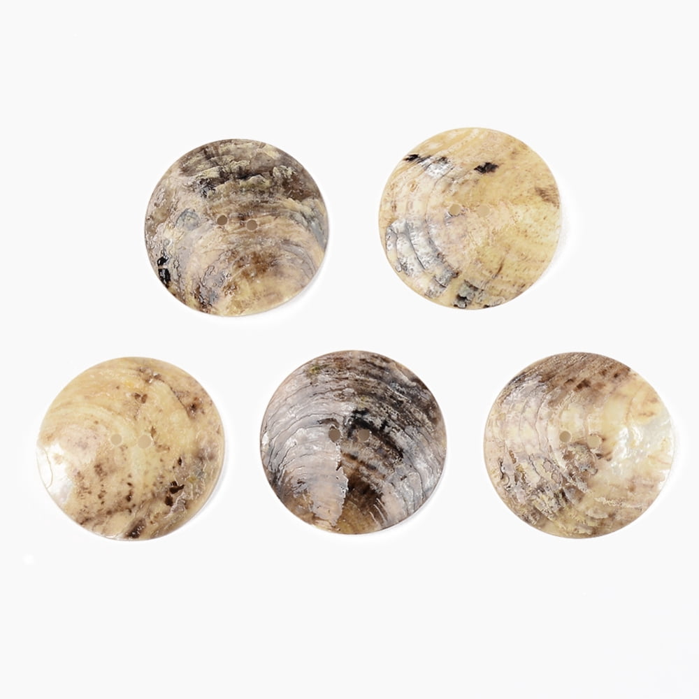 Mother of Pearl Buttons Natural Akoya Shell Button Flat Round Camel 30x3~5mm Hole: 1.6mm
