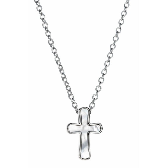 Mother of Pearl Cross Necklace- 1 Corinthians 13:8 by Shields of Strength