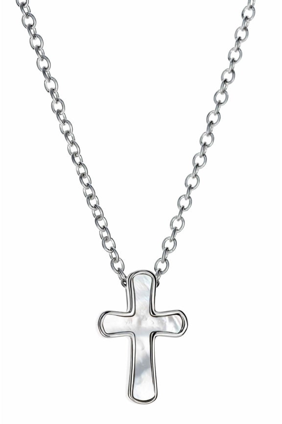 Mother of Pearl Cross Necklace- 1 Corinthians 13:8 by Shields of Strength