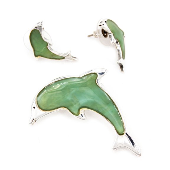 Mother of Pearl Dolphin Pendant & Earrings Set - NE-MCE1153SM