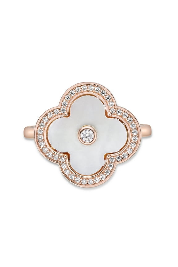 Mother of Pearl Flower Ring in 925 Sterling Silver with Rose Gold Plating Size 5.5 by Lavari Jewelers