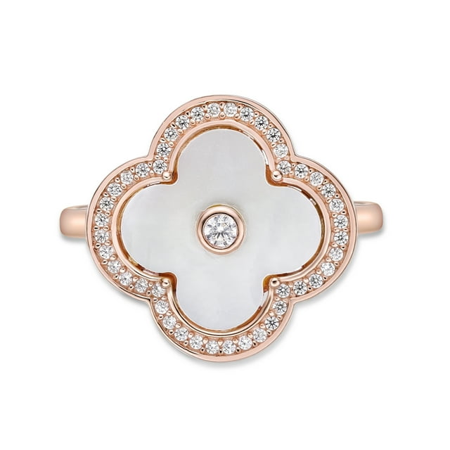 Mother of Pearl Flower Ring in 925 Sterling Silver with Rose Gold Plating Size 6 by Lavari Jewelers