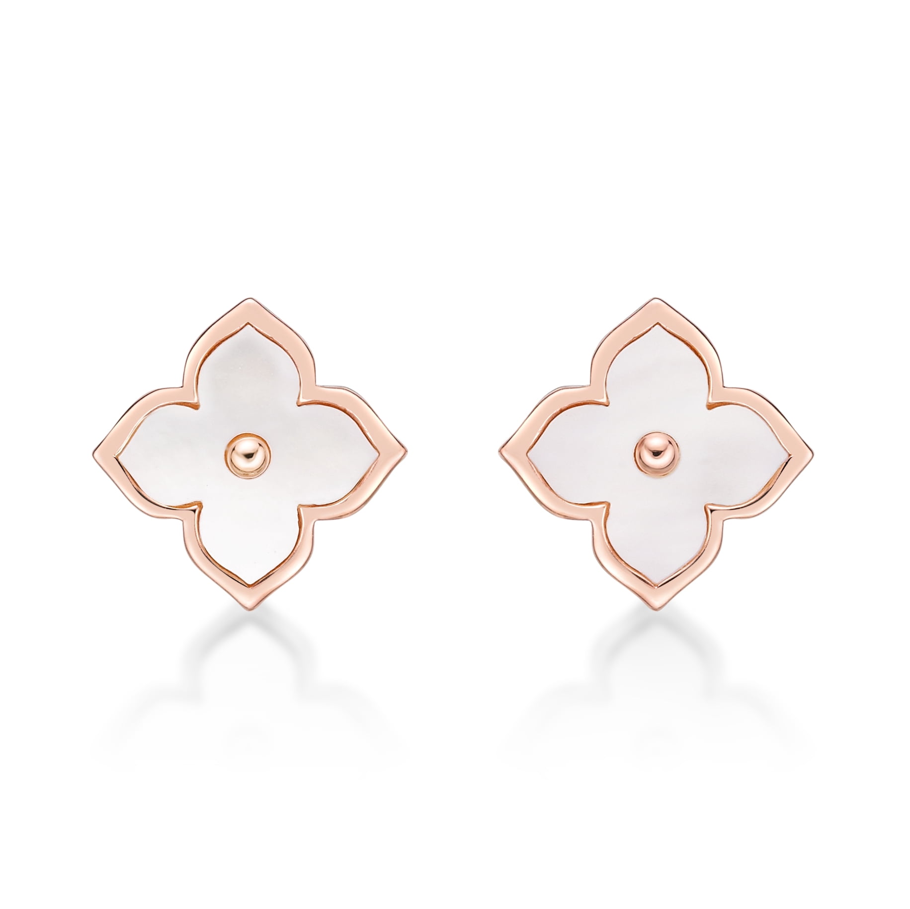 Mother of Pearl Flower Stud Earrings for Women in 925 Sterling Silver with Rose Gold Plating Post Back 12 mm by Lavari Jewelers