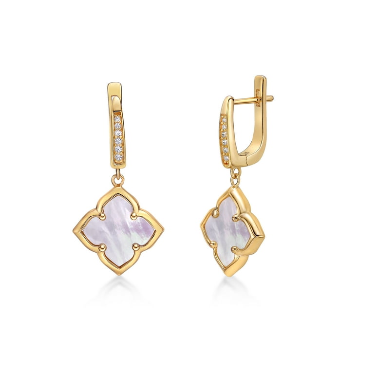 Gold Plate on Sterling Silver 4 Petal CZ Flower Earring