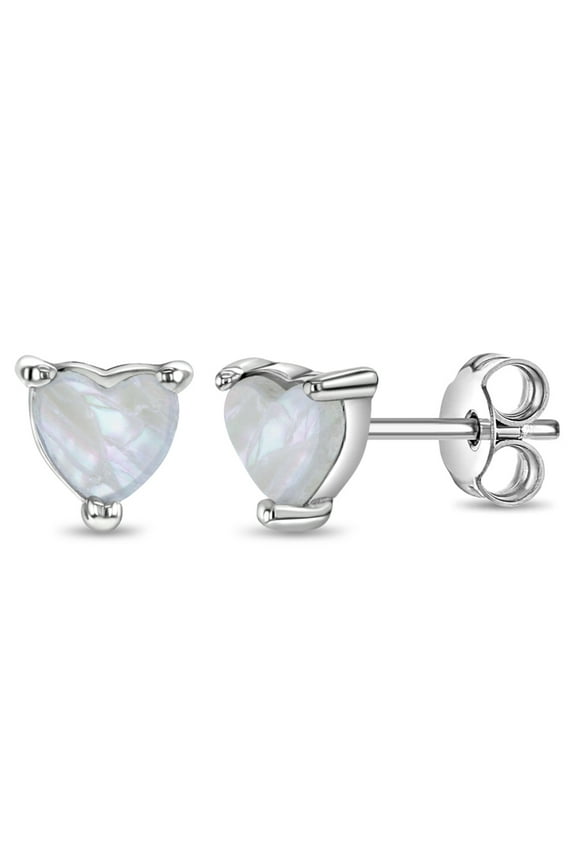 Mother of Pearl Heart Kids / Children / Girls Earrings - Sterling Silver