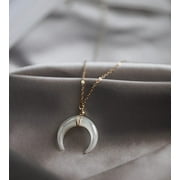 A.M.JEWELRY STUDIO Mother of Pearl Moon Necklace, Crescent Moon, Gold, Silver, Cute, Circle, Round, Best gift, Starry Night