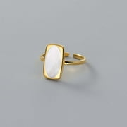 SMARTMAKEX Mother of Pearl Rings For Women 14k Gold Plated 925 Sterling Silver Simple Rings with a Rectangle Stone Adjustable Open Ring Jewelry Gifts for Her
