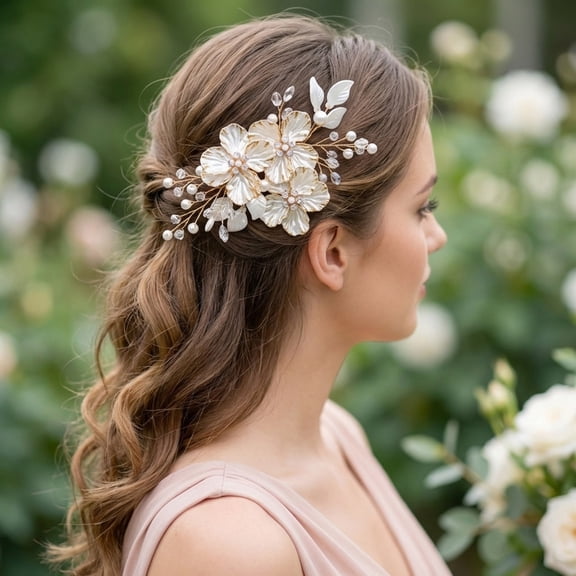 MIALLO Mother of Pearl Style Bridal Wedding Hair Clips, Exquisite Flower Hair Accessories, Crystal & Pearl Headpiece for Sweet Girls
