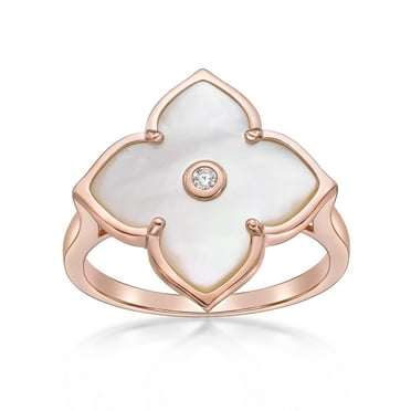 Mother of Pearl and Cubic Zirconia Flower Ring for Women in 925 Sterling Silver with Rose Gold Plating Size 7 by Lavari Jewelers