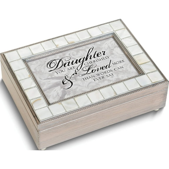 Mother of Pearl and Resin DAUGHTER Sentiment Music Box (Plays You Light Up My Life) Q-GM18572