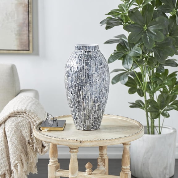 Mother of Shell Handmade Decorative Vase - Gray Mosaic Centerpiece for Home & Living Room - 8x8x15 Inch Flower Vase