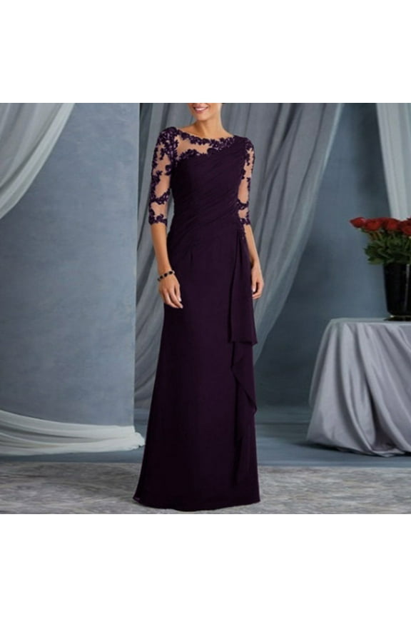 Mother of The Bride Dresses with Sleeves Long Formal Evening Dresses Lace Appliques Wedding Guest Maxi Dresses for Women 2023