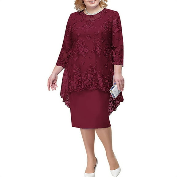 Mother of The Bride Elegant Embroidered Wedding Guest Dress Suits Womens Floral Lace Formal Evening 2 Piece Outfits