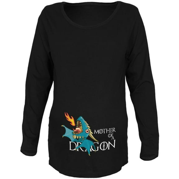 Mother of a Dragon Cute Blue Fire Maternity Soft Long Sleeve T Shirt Black 2XL