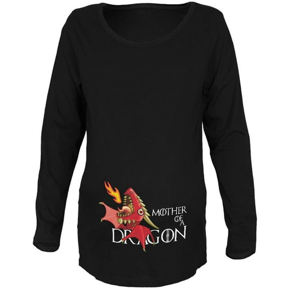Mother of a Dragon Cute Red Fire Maternity Soft Long Sleeve T Shirt Black 2XL