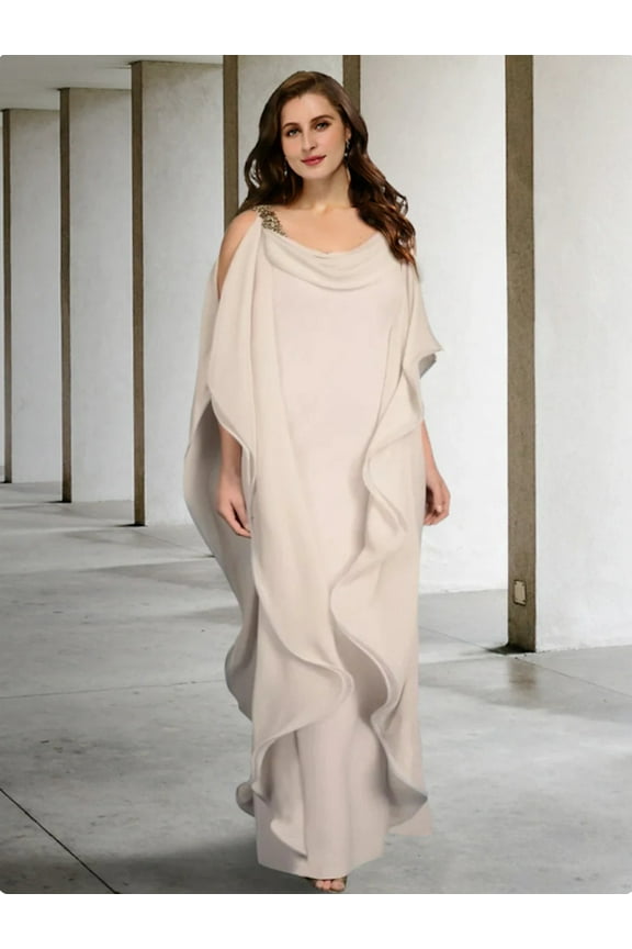 Mother of the Bride Dresses Sleeveless Jewel Neck Chiffon with Beading Ruffles