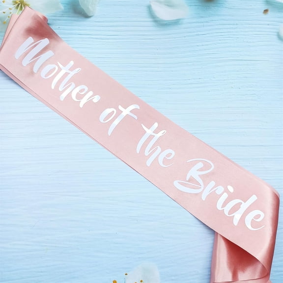 Mother of the Bride Sash, Rose Gold Satin Wedding Sash with White Print for Bridal Shower Wedding Party, 1 Pack
