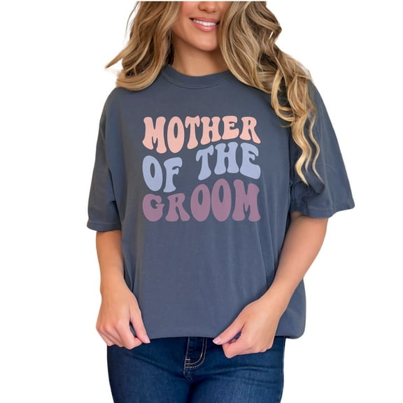 Mother of the Groom, Wedding Day or Marriage Themed, Groovy Retro Wavy Text, Denim Comfort Colors T-Shirt, Small
