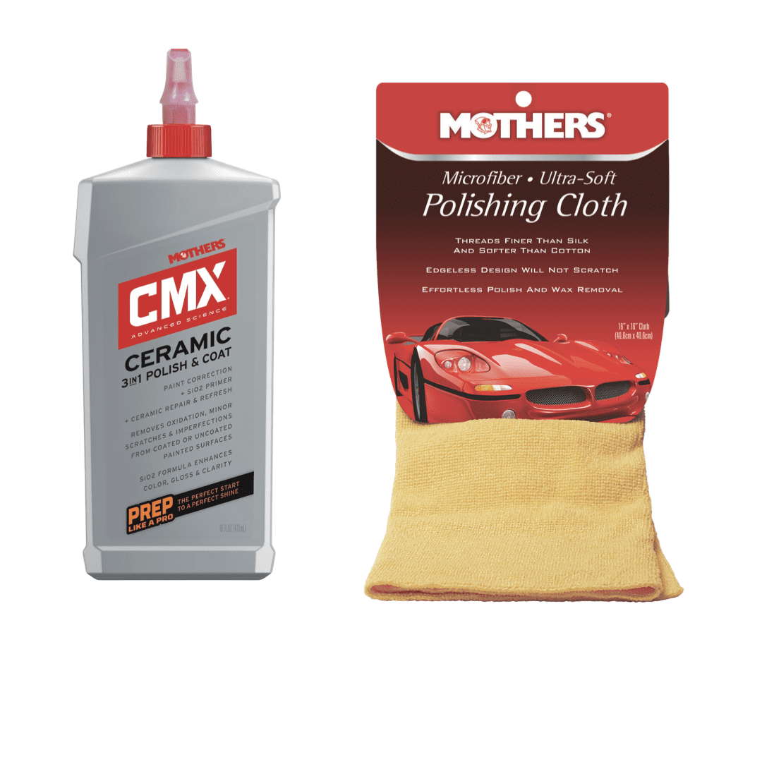 Mother's 01716/155200 CMX Ceramic 3-in-1 Polish & Coat 16 oz. and Mother's Microfiber Ultra-Soft Polishing Cloth